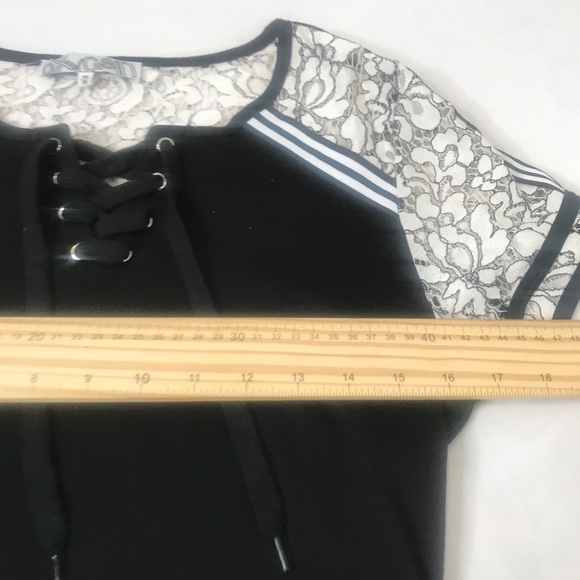 Lace-Up Neck Sheer Sleeves Striped Trim Bodycon Dress Size M - Picture 13 of 15